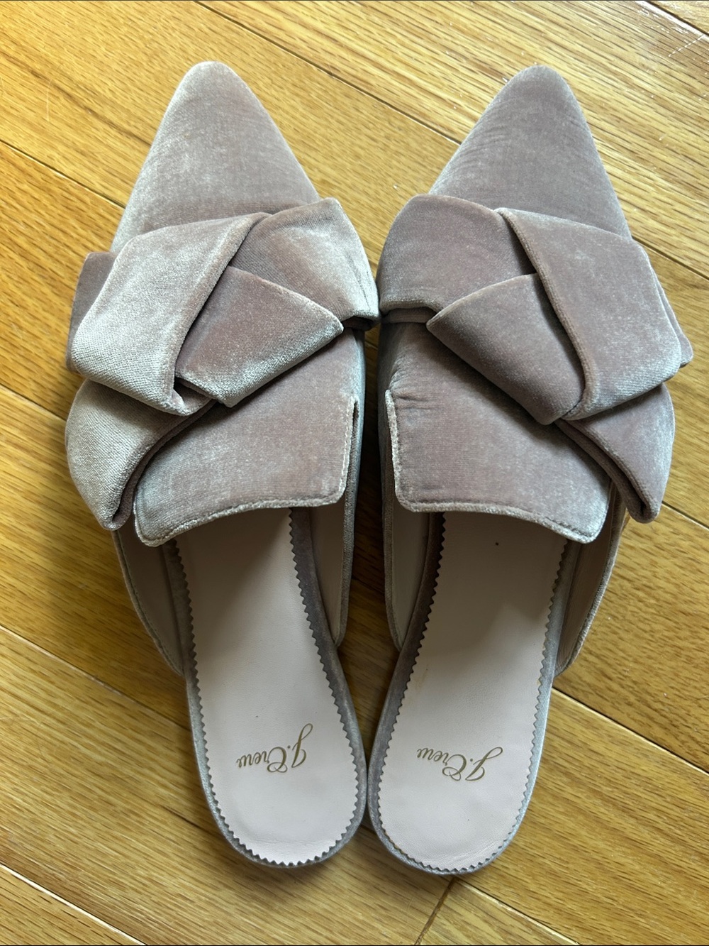 J. Crew Blush Velvet Bow-Detail Pointed-Toe Mules